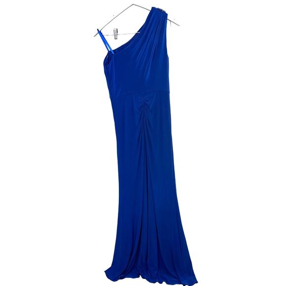 ADRIANNA PAPELL Draped One-Shoulder Jersey Blue Gown 6 NWT - Picture 8 of 10